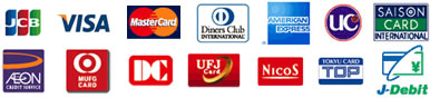 JCB・VISA・MasterCard・DinersClub・AmericanExpress・UC・SaisonCard・AEON・MUFGCard・DC・UFJ・NICOS・TOP・J-Debit